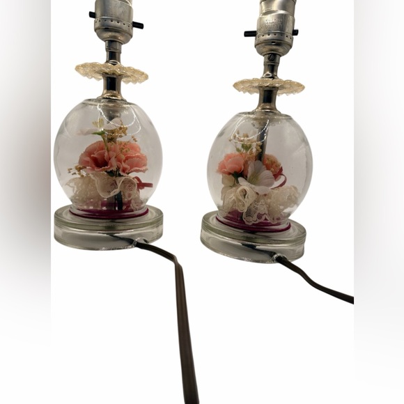 Handmade Vintage Lamps with Pink and White Flowers - Set of 2 - Picture 7 of 13